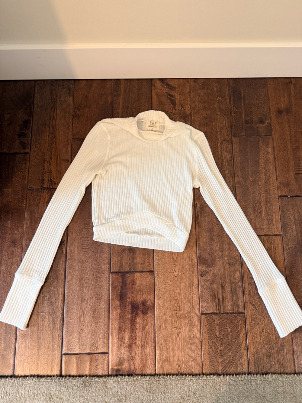 PST Cream Ribbed Mock Neck Sweater XS Long Sleeve Knit Top